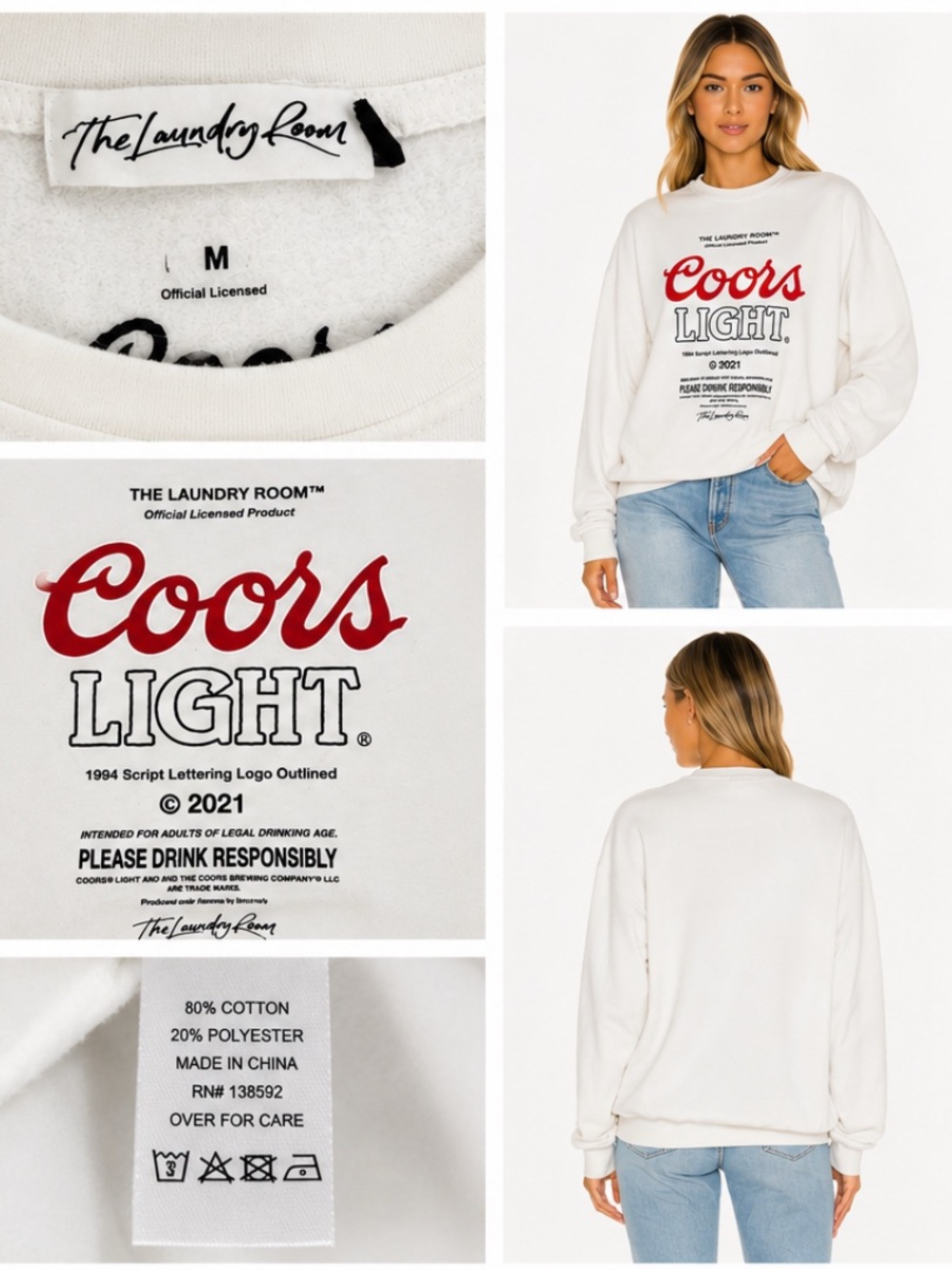 The Laundry Room White Coors Light Logo Crewneck Sweatshirt - Women's